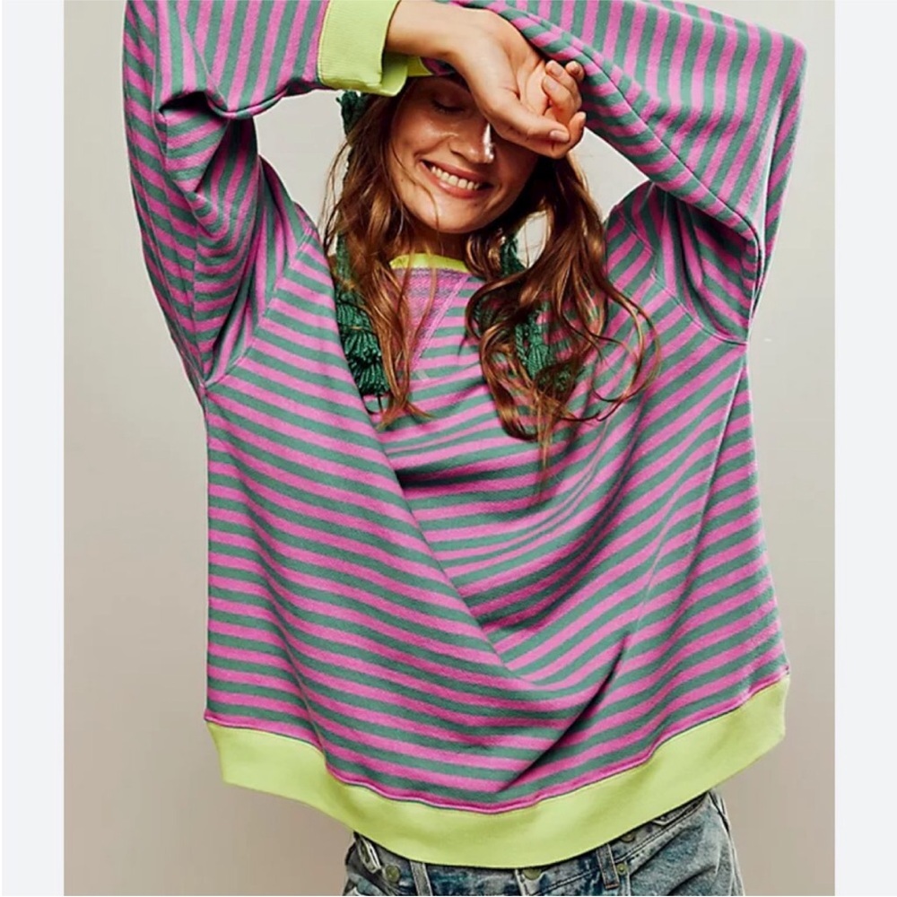 NWT Free People Classic Striped Oversized Crewneck